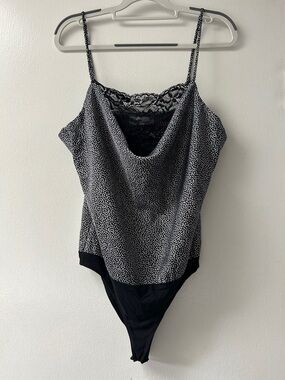Wayf Black & White Printed Lace-Trim Bodysuit